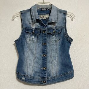 YMI Denim Jean Vest Distressed Blue Size M